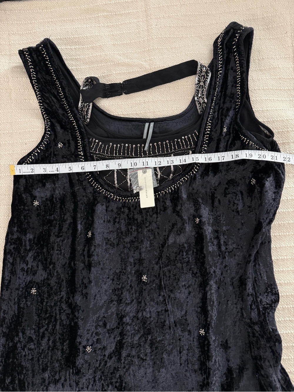 Anthropologie Black Embellished Beaded Velvet Mini Dress - Picture 6 of 11